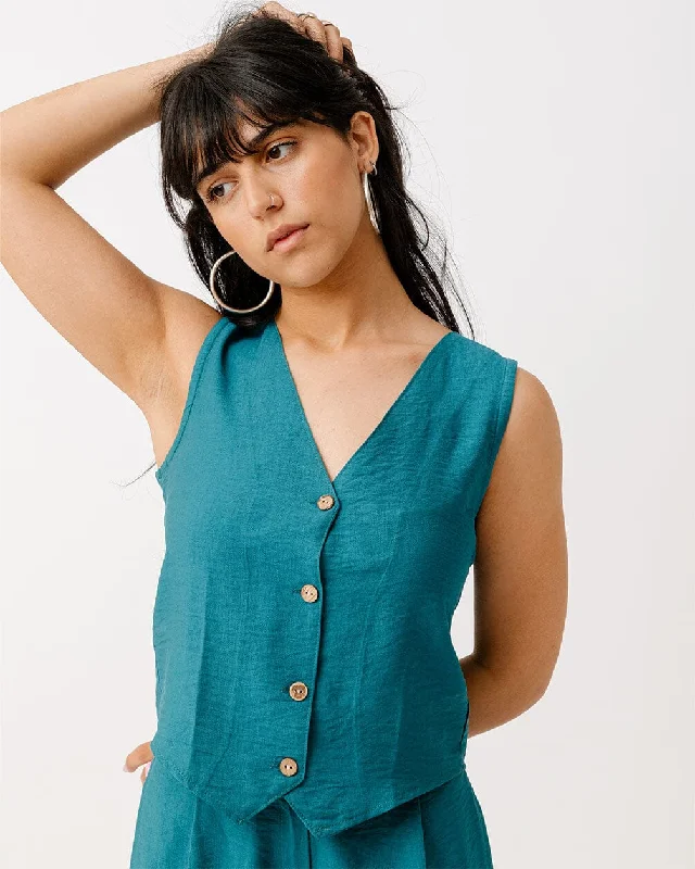 Elevate Your Style And Practice For Less Teal Linen Vest