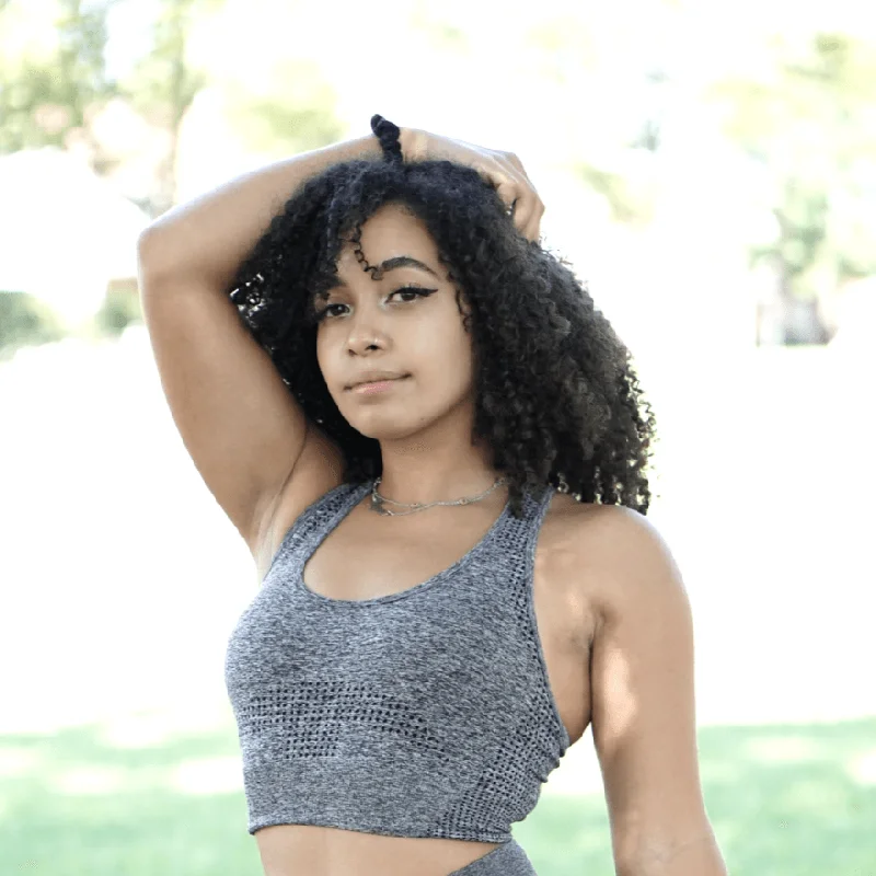 Namaste And Save On Yoga Apparel Thrive Slate Grey Sports Bra