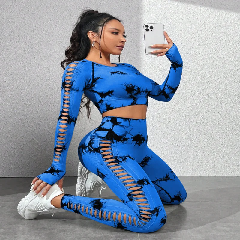 Affordable Activewear Designed For Movement Tie-dye cutout seamless yoga long sleeve pants fitness suit 3colors