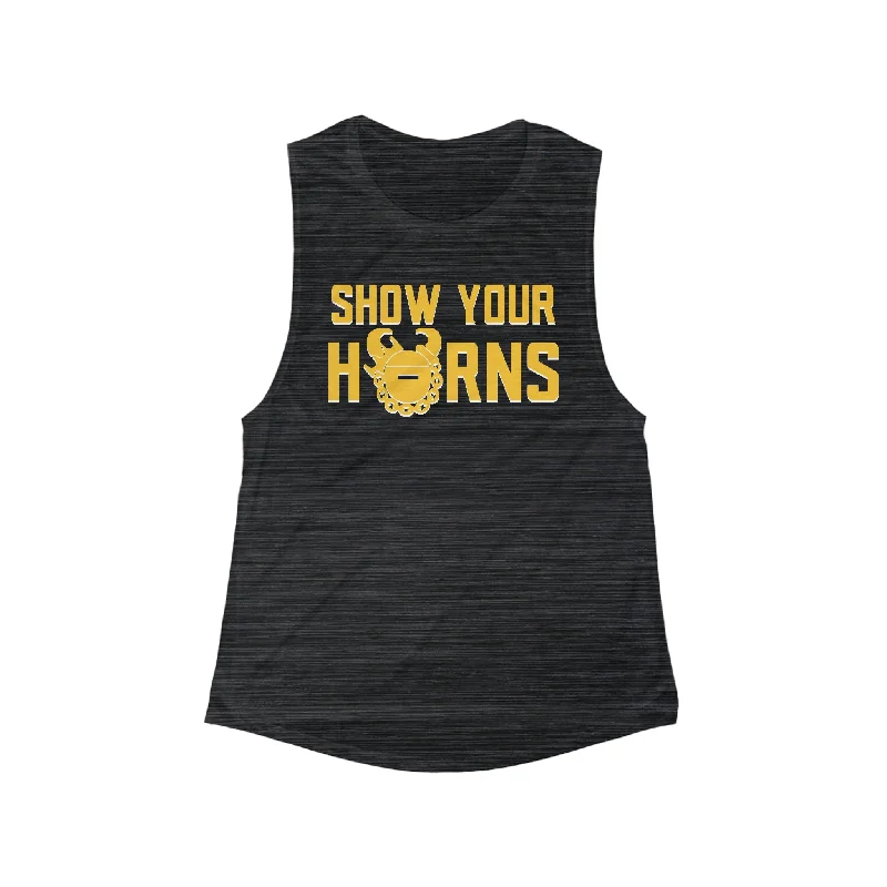 Breathe, Stretch, And Save On Yoga Apparel Women's Flowy Scoop Muscle Tank - Show Your Horns