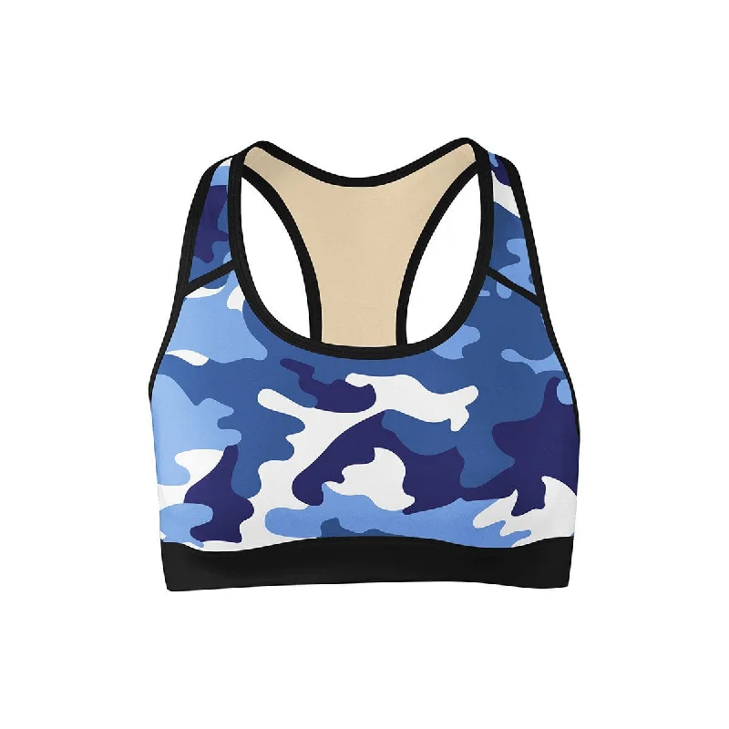Your Yoga Essentials, Now At Lower Prices Blue Camo Sports Bra