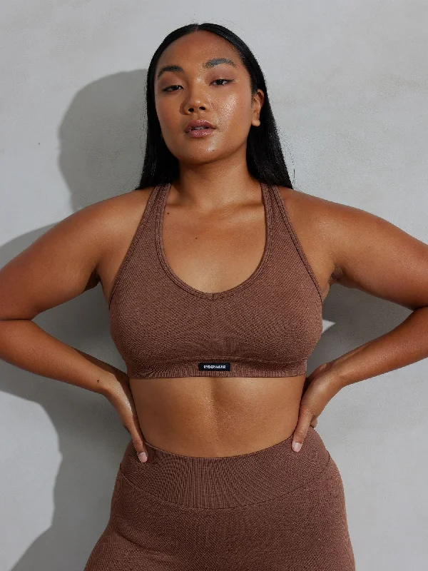 Limited-Stock Sale On Yoga Tops And Leggings Circuit Rib Seamless Sports Bra - Chocolate