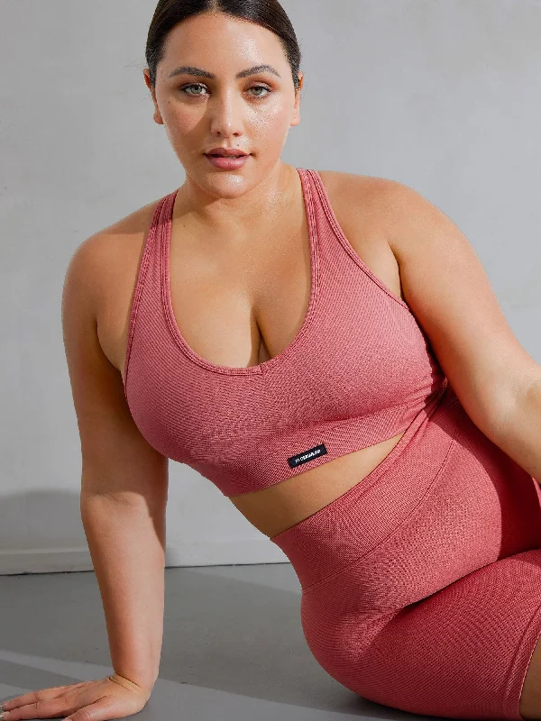 Fashionable Yoga Apparel Now On Sale Circuit Rib Seamless Sports Bra - Dusty Red