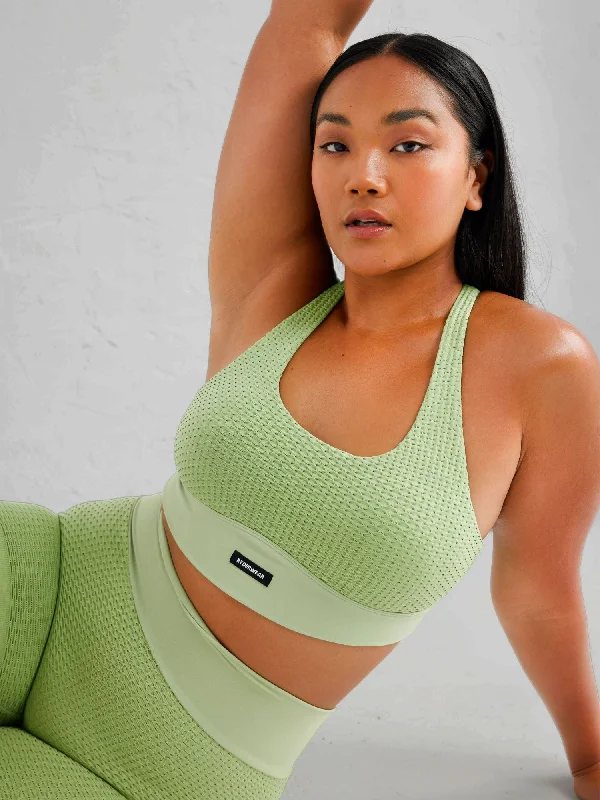 Stretch Your Limits, Not Your Wallet Honeycomb Seamless Sports Bra - Sage