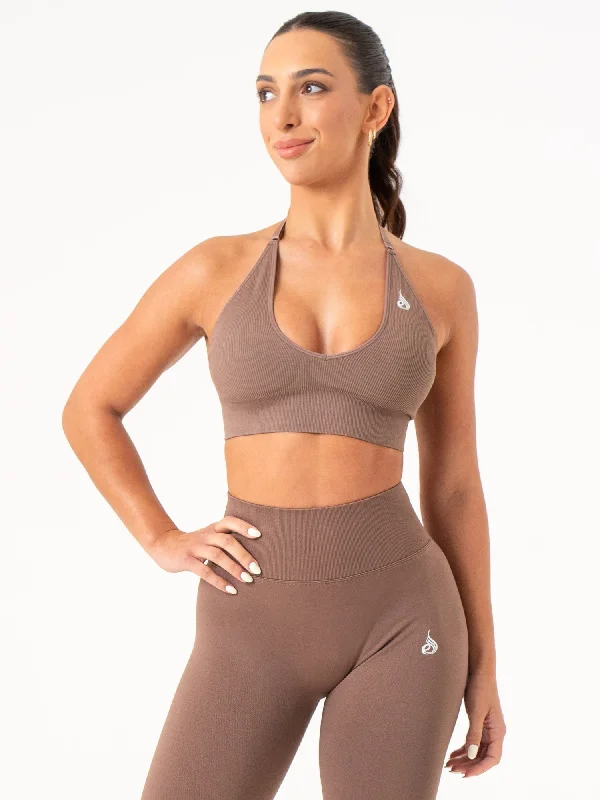 Lightweight, Breathable Yoga Wear At Special Prices Lift Rib Seamless Halter Sports Bra - Espresso