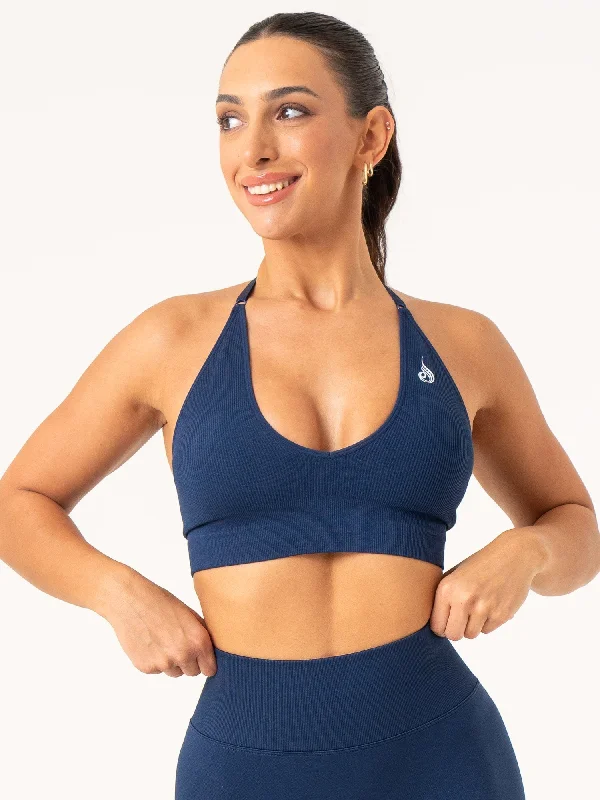 Your Yoga Wardrobe, Upgraded For Less Lift Rib Seamless Halter Sports Bra - Navy