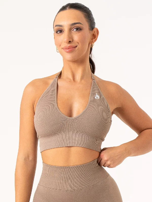 Look And Feel Your Best With Discounted Yoga Clothing Lift Rib Seamless Halter Sports Bra - Taupe