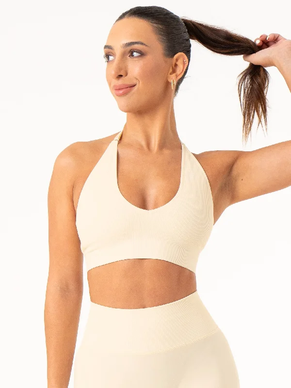 Performance Meets Savings In Our Yoga Wear Sale Lift Rib Seamless Halter Sports Bra - Vanilla