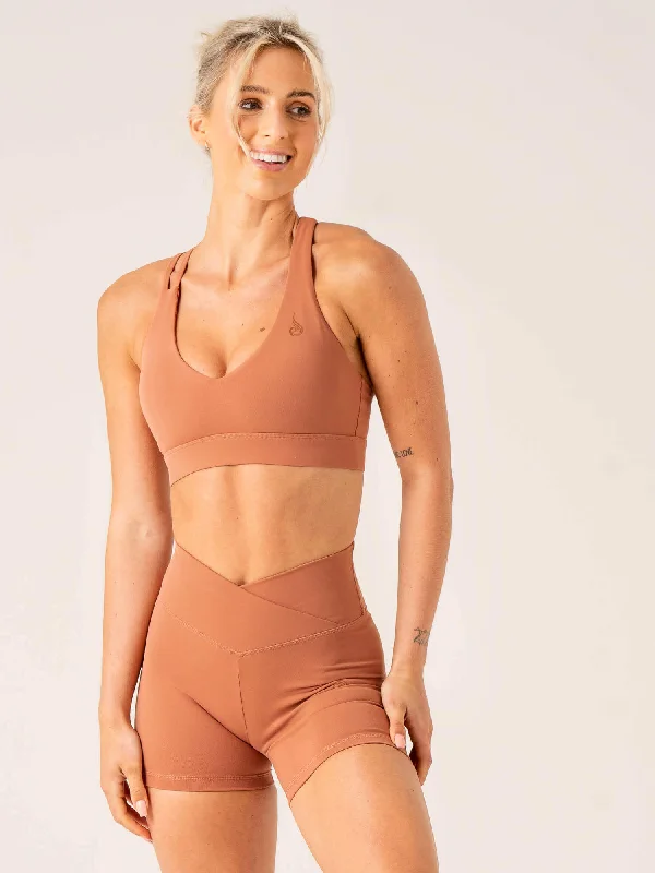 Find Balance In Stylish And Affordable Yoga Wear Momentum V-Neck Sports Bra - Clay