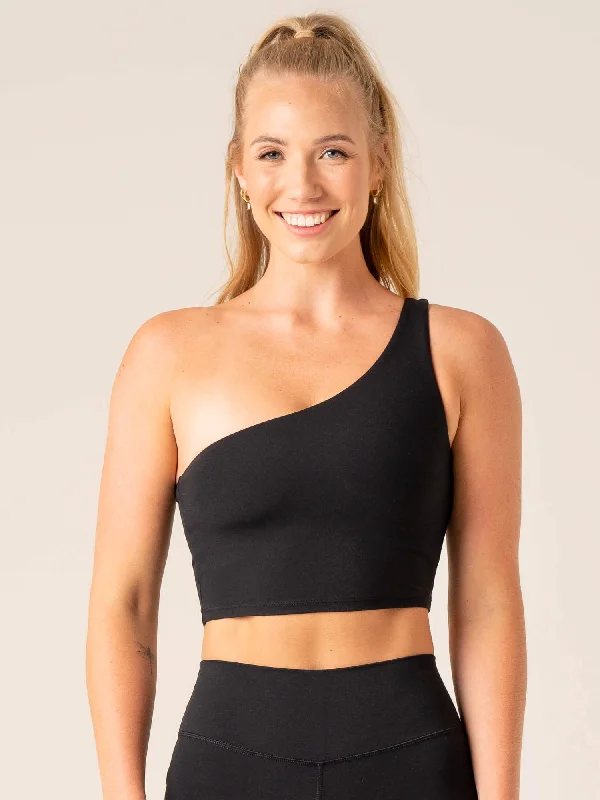 Comfortable, Stylish, And Now More Affordable NKD One Shoulder Tank Bra - Black