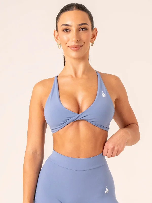 Stretch In Style With Budget-Friendly Yoga Wear NKD Twist Sports Bra - Stonewash Blue