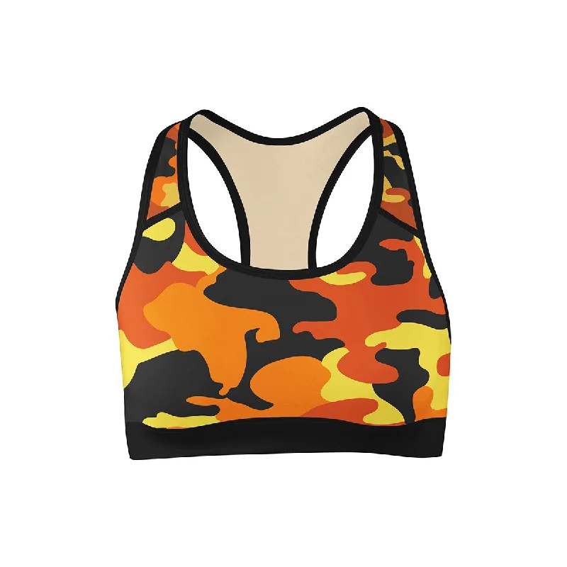 Stretch, Move, And Save On Yoga Clothing Orange Camo Sports Bra