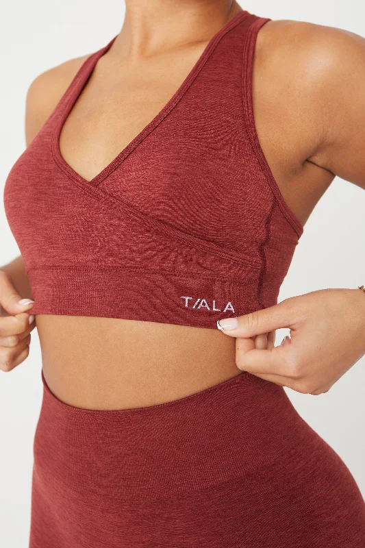 Affordable Activewear Designed For Movement SCULPT SEAMLESS WRAP SPORTS BRA - OXBLOOD RED MARL