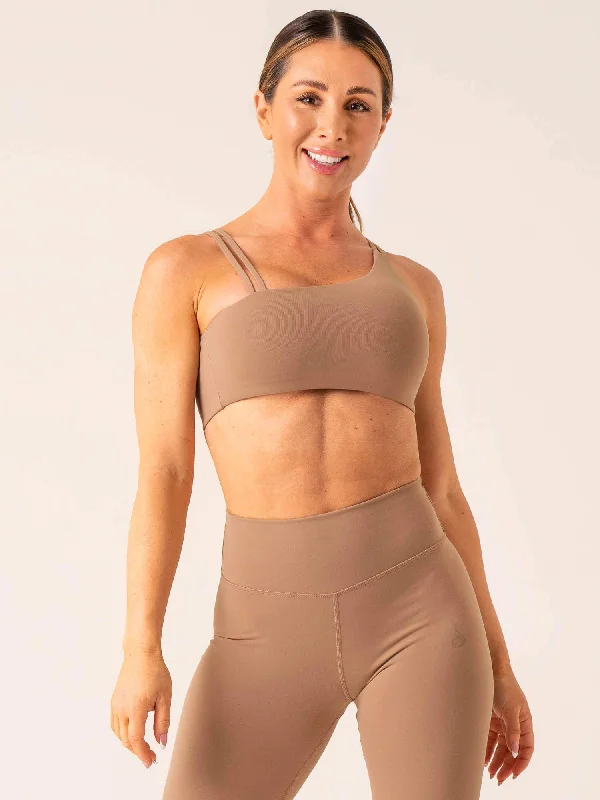Breathe, Stretch, And Save On Yoga Apparel Unstoppable One Shoulder Sports Bra - Mocha