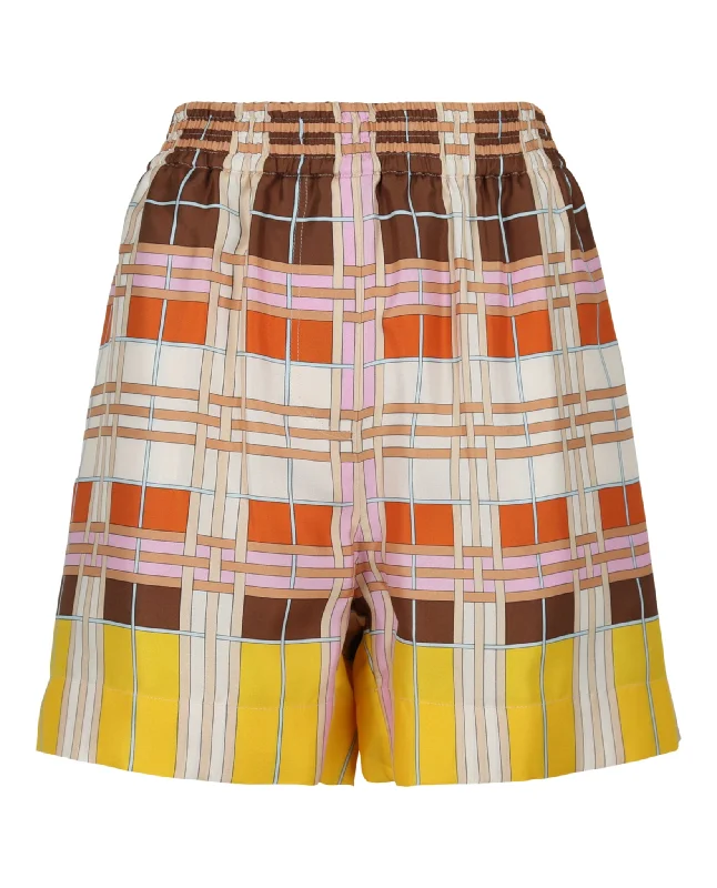 Your Yoga Wardrobe, Upgraded For Less Abstract-Check Silk Shorts