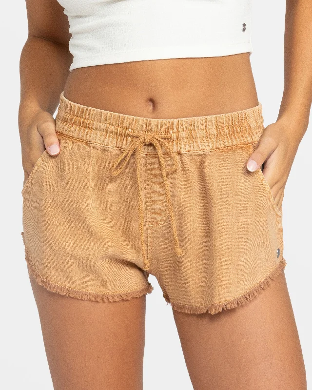 Soft, Supportive Yoga Wear At Unbeatable Savings Scenic Route Elastic Waist Shorts - Camel
