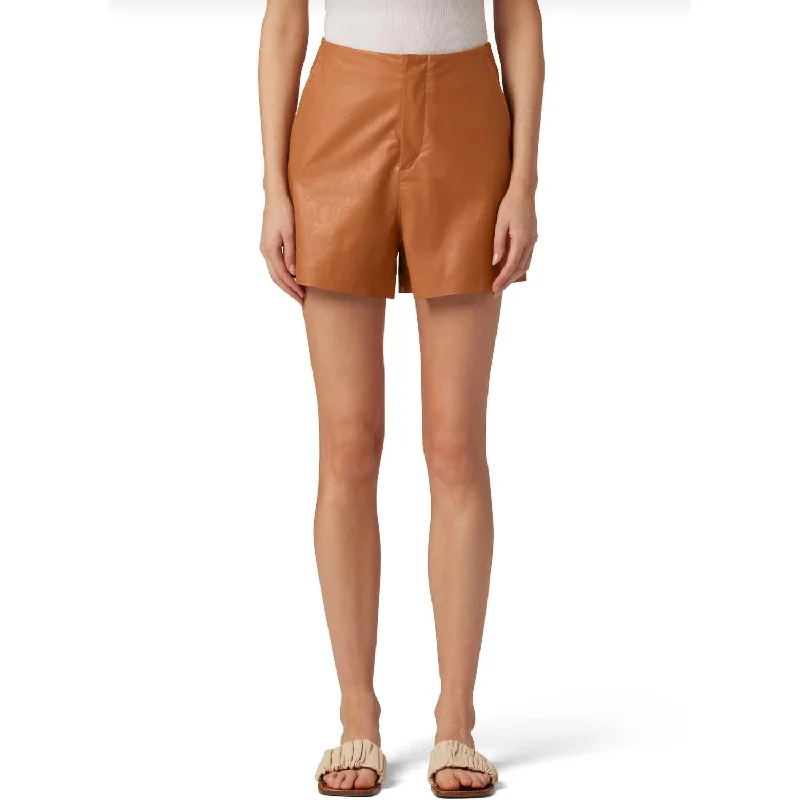 Stretch Your Limits, Not Your Wallet Weightless Vegan Leather Shorts In Almond