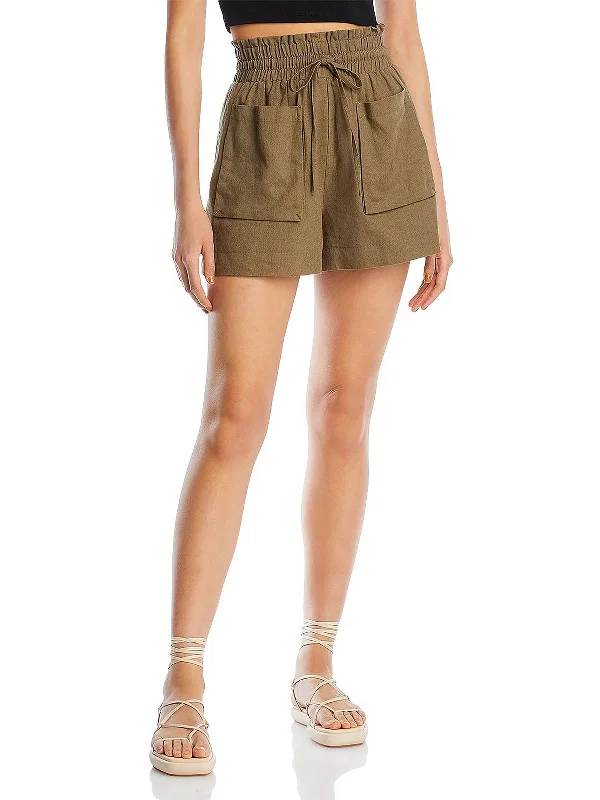 The Best Styles At The Best Prices Womens Linen Blend Smocked High-Waist Shorts